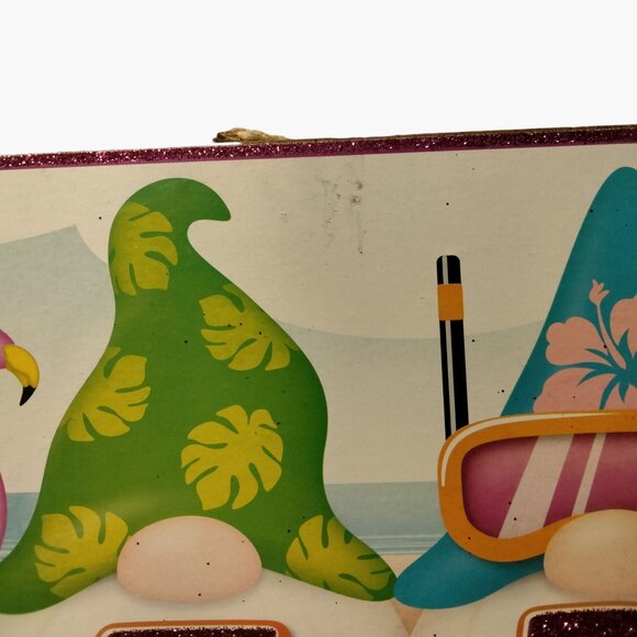 Summer gnome Sign flamingo Parrot Wood Hanging Rope Beachy Coastal Tropical - Picture 8 of 9